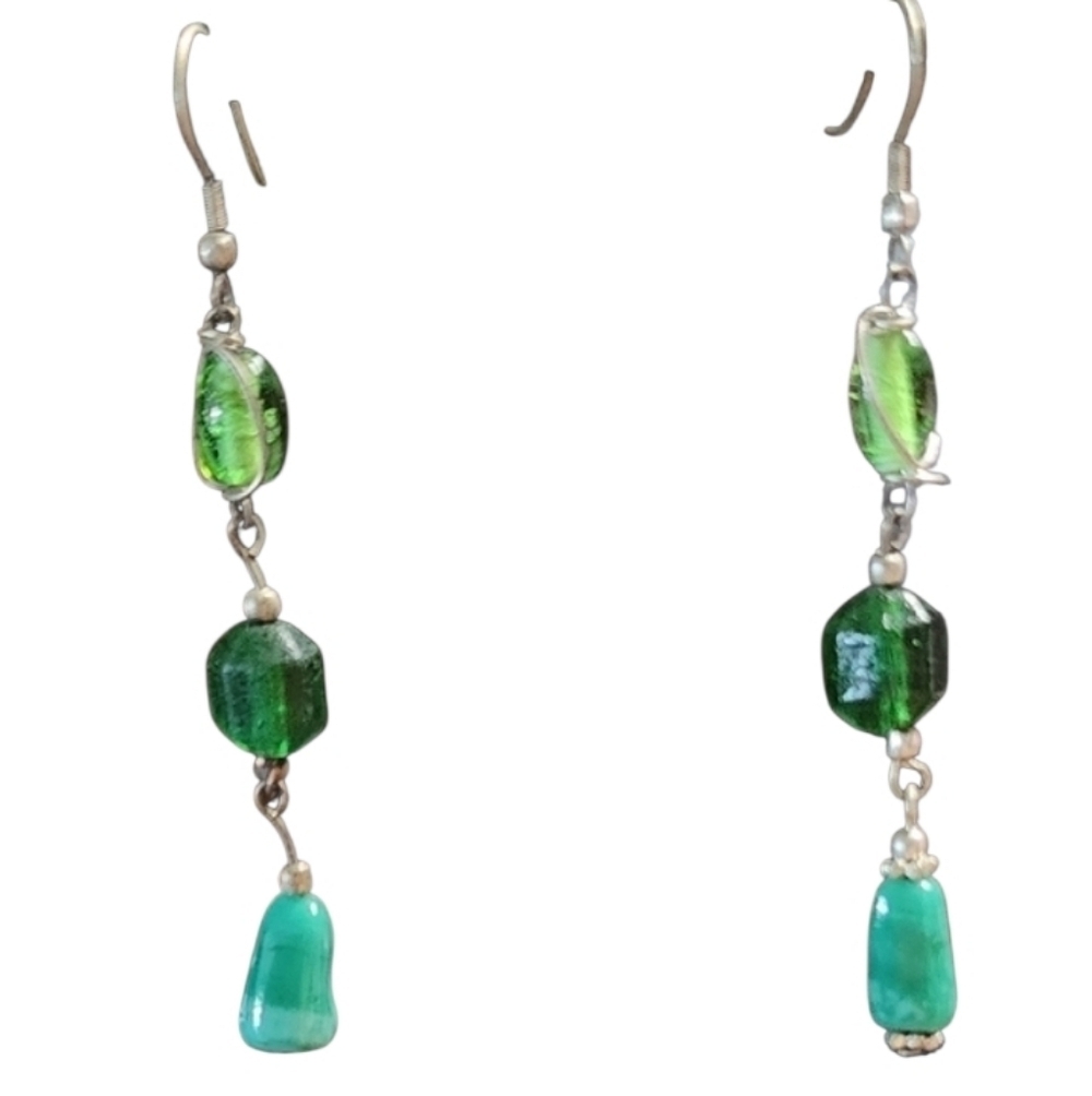 Green & Teal Dangle Earrings